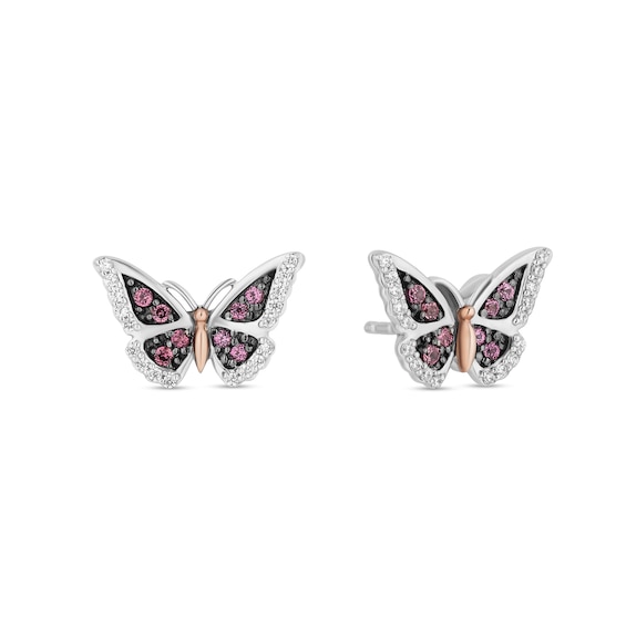 Enchanted Disney Mulan Rhodolite Garnet and 1/6 CT. T.w. Diamond Stud Earrings in Sterling Silver and 10K Rose Gold