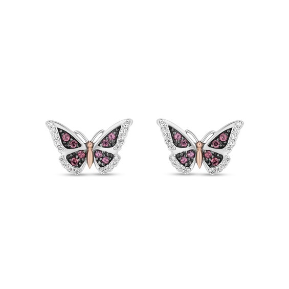 Enchanted Disney Mulan Rhodolite Garnet and 1/6 CT. T.w. Diamond Stud Earrings in Sterling Silver and 10K Rose Gold