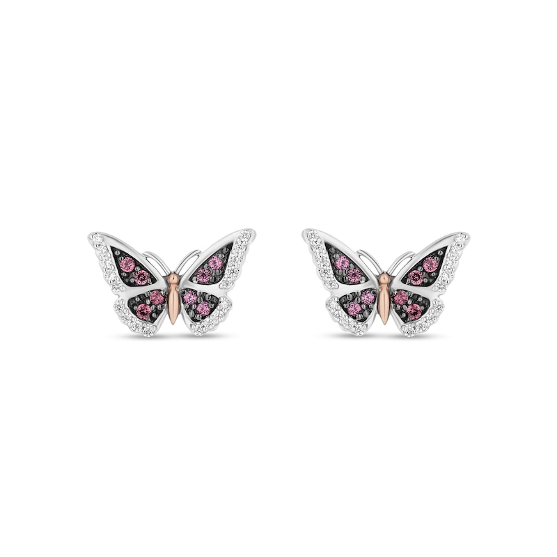 Main Image 2 of Enchanted Disney Mulan Rhodolite Garnet and 1/6 CT. T.W. Diamond Stud Earrings in Sterling Silver and 10K Rose Gold