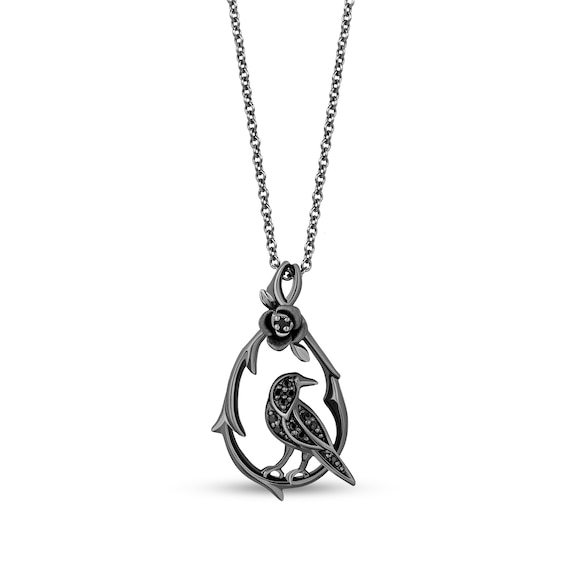 Enchanted Disney Villains Maleficent 1/10 CT. T.w. Black Diamond Diablo on Rose Vine Pendant in Sterling Silver â 19"