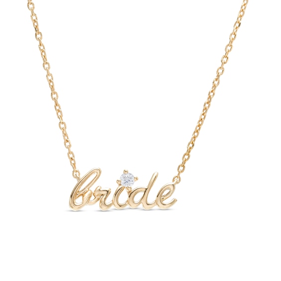 1/20 CT. T.w. Diamond Solitaire Cursive "bride" Necklace in 10K Gold