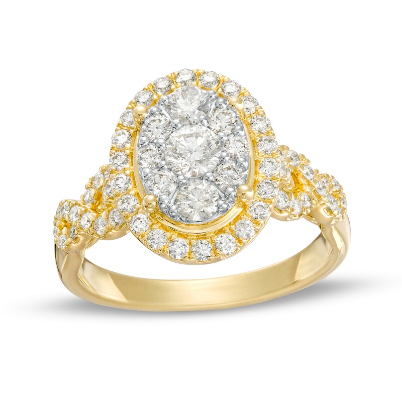 Main Image 1 of 1 CT. T.W. Oval-Shaped Multi-Diamond Frame Twist Shank Engagement Ring in 14K Gold (I/I2)