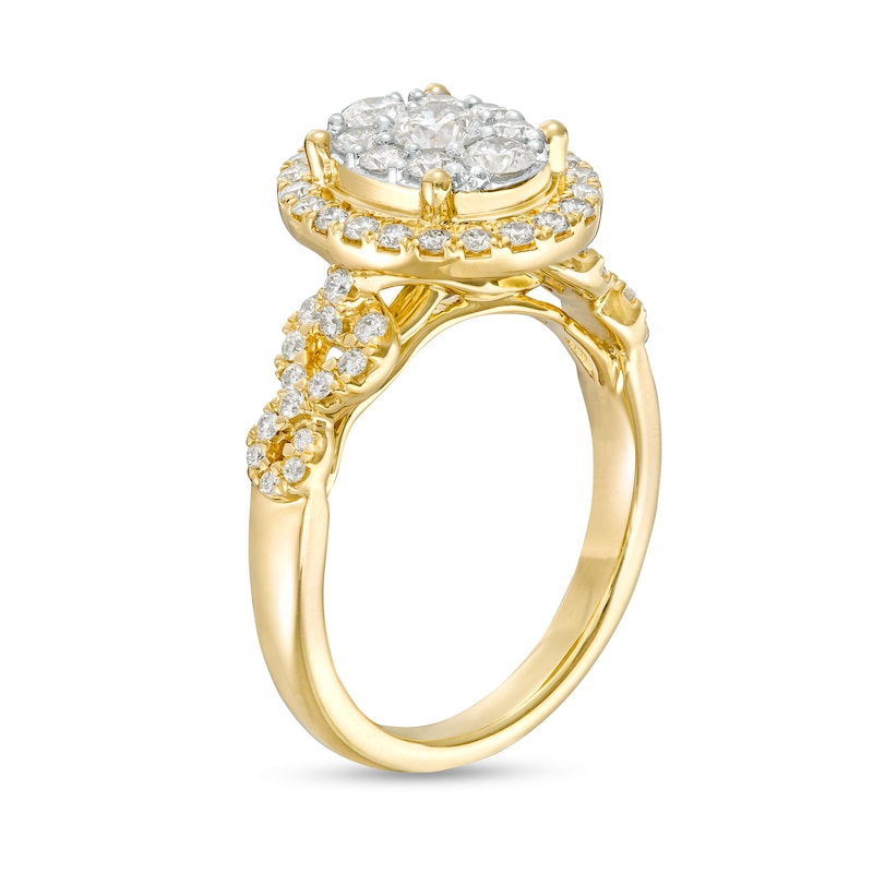 Main Image 3 of 1 CT. T.W. Oval-Shaped Multi-Diamond Frame Twist Shank Engagement Ring in 14K Gold (I/I2)