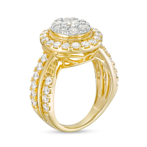 2 CT. T.w. Oval-Shaped Multi-Diamond Frame Triple Row Engagement Ring in 14K Gold (I/I2)