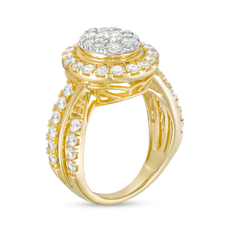 Main Image 3 of 2 CT. T.W. Oval-Shaped Multi-Diamond Frame Triple Row Engagement Ring in 14K Gold (I/I2)