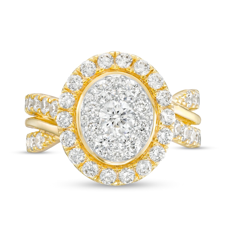 Main Image 4 of 2 CT. T.W. Oval-Shaped Multi-Diamond Frame Triple Row Engagement Ring in 14K Gold (I/I2)
