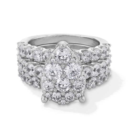 4 CT. T.w. Pear-Shaped Multi-Diamond Three Piece Bridal Set in 14K White Gold (I/I2)