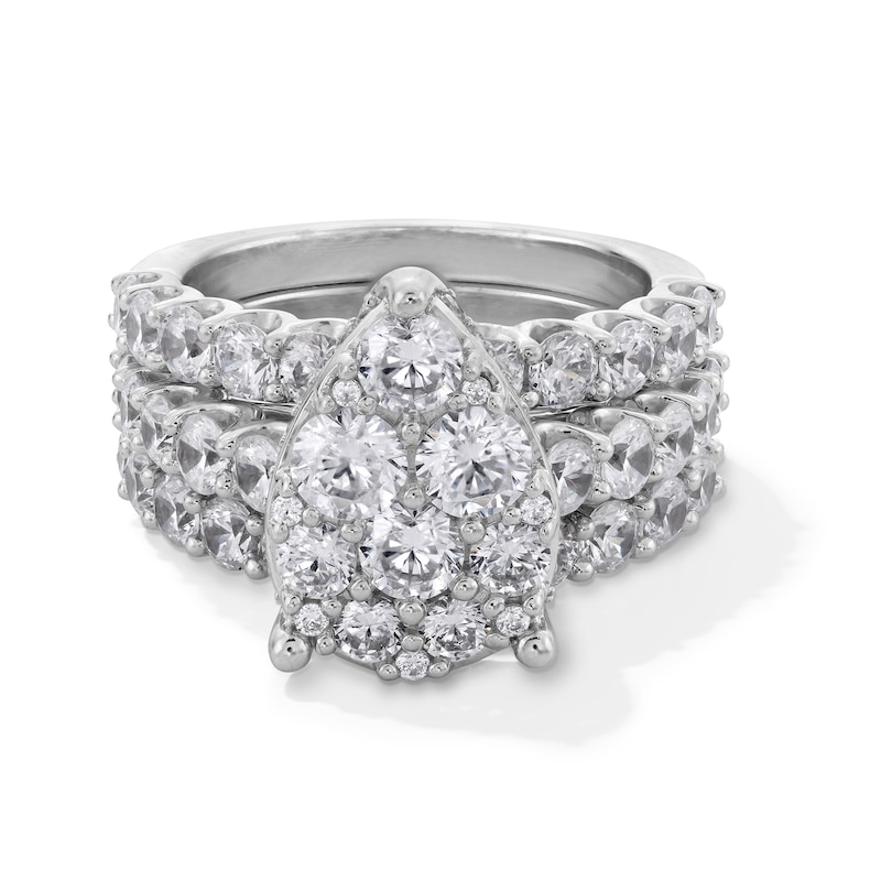 4 CT. T.W. Pear-Shaped Multi-Diamond Three Piece Bridal Set in 14K White Gold (I/I2)