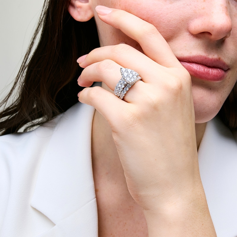 Main Image 2 of 4 CT. T.W. Pear-Shaped Multi-Diamond Three Piece Bridal Set in 14K White Gold (I/I2)
