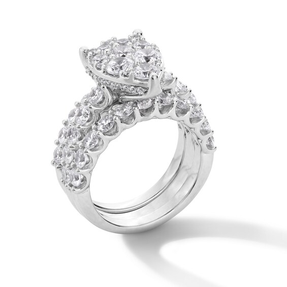 4 CT. T.w. Pear-Shaped Multi-Diamond Three Piece Bridal Set in 14K White Gold (I/I2)