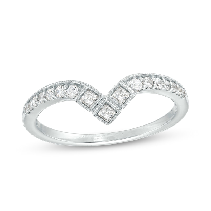 Main Image 1 of 1/4 CT. T.W. Princess-Cut and Round Diamond Contour Anniversary Band in 14K White Gold