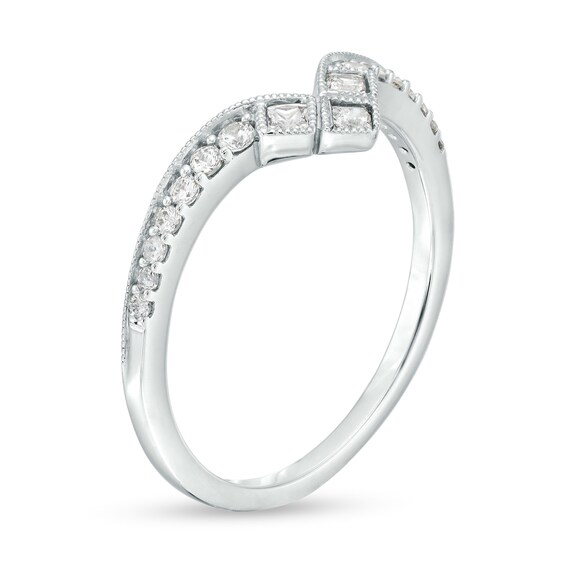 1/4 CT. T.w. Princess-Cut and Round Diamond Contour Anniversary Band in 14K White Gold