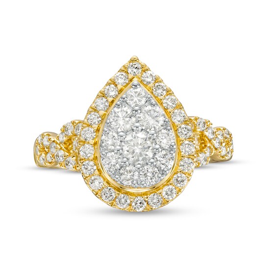 1 CT. T.w. Pear-Shaped Multi-Diamond Frame Twist Shank Engagement Ring in 14K Gold (I/I2)