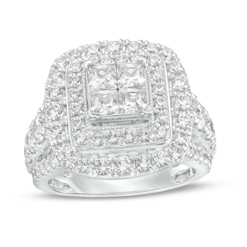 Main Image 1 of 3 CT. T.W. Quad Princess-Cut Diamond Double Frame Engagement Ring in 14K White Gold (I/I2)