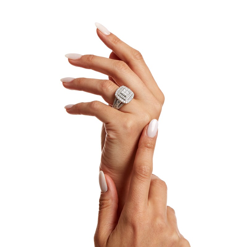 Main Image 2 of 3 CT. T.W. Quad Princess-Cut Diamond Double Frame Engagement Ring in 14K White Gold (I/I2)