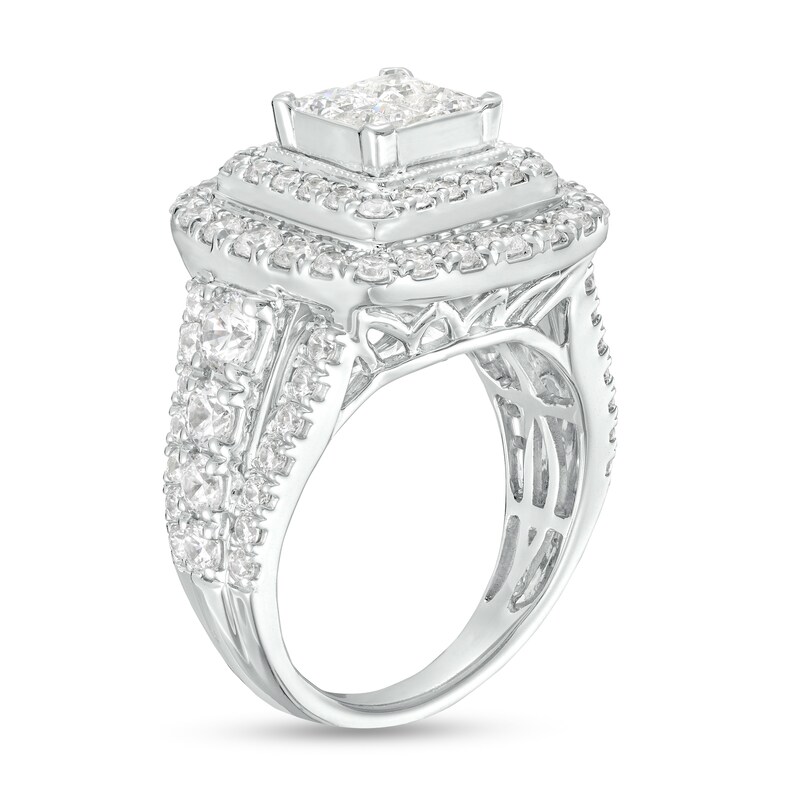 Main Image 3 of 3 CT. T.W. Quad Princess-Cut Diamond Double Frame Engagement Ring in 14K White Gold (I/I2)