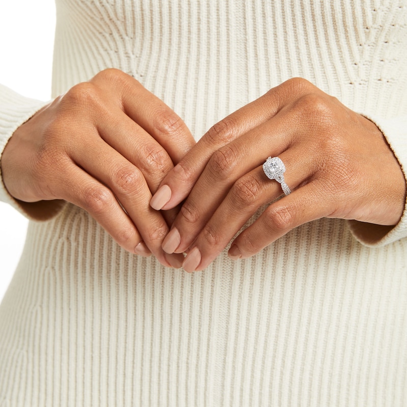 Main Image 2 of Celebration Ideal 1-1/4 CT. T.W. Princess-Cut Diamond Double Frame Twist Shank Engagement Ring in 14K White Gold (I/I1)