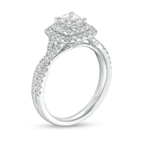 Celebration Ideal 1-1/4 CT. T.w. Princess-Cut Diamond Double Frame Twist Shank Engagement Ring in 14K White Gold (I/I1)