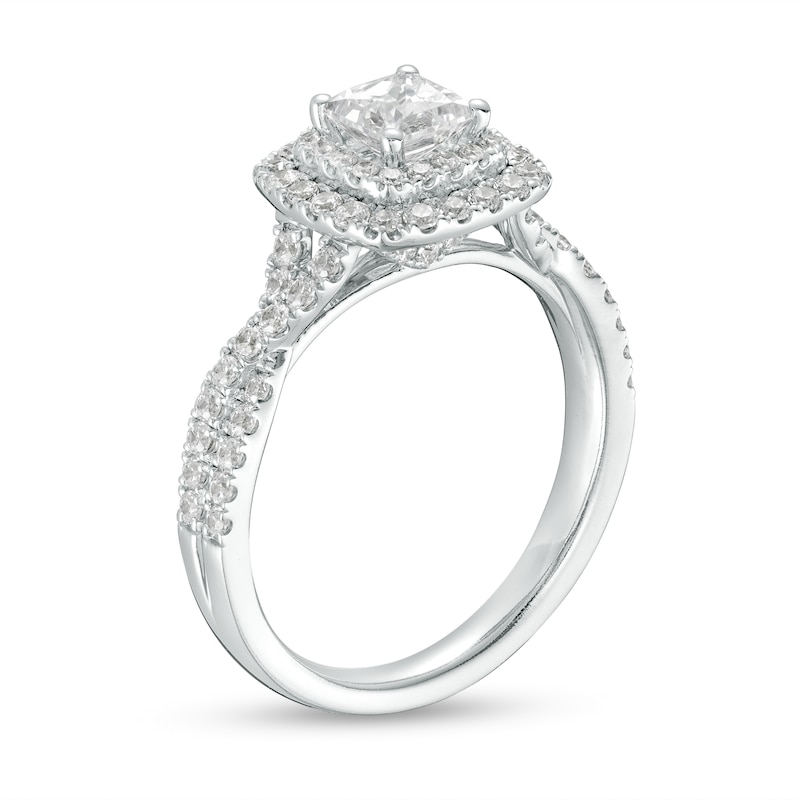 Main Image 3 of Celebration Ideal 1-1/4 CT. T.W. Princess-Cut Diamond Double Frame Twist Shank Engagement Ring in 14K White Gold (I/I1)