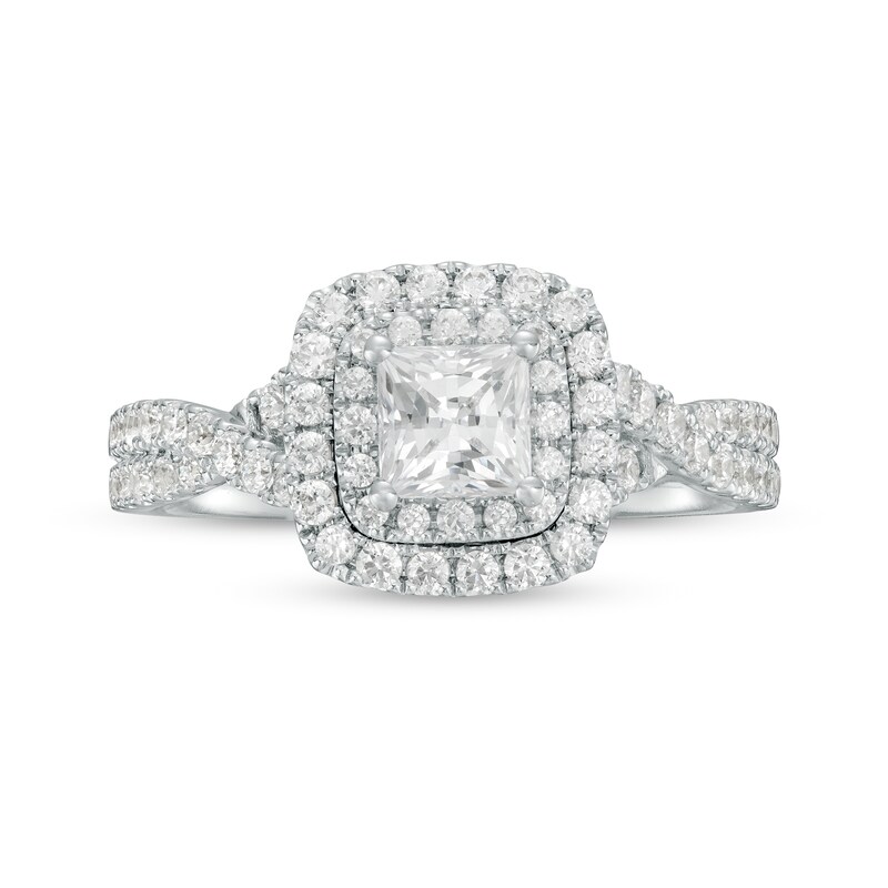 Main Image 4 of Celebration Ideal 1-1/4 CT. T.W. Princess-Cut Diamond Double Frame Twist Shank Engagement Ring in 14K White Gold (I/I1)