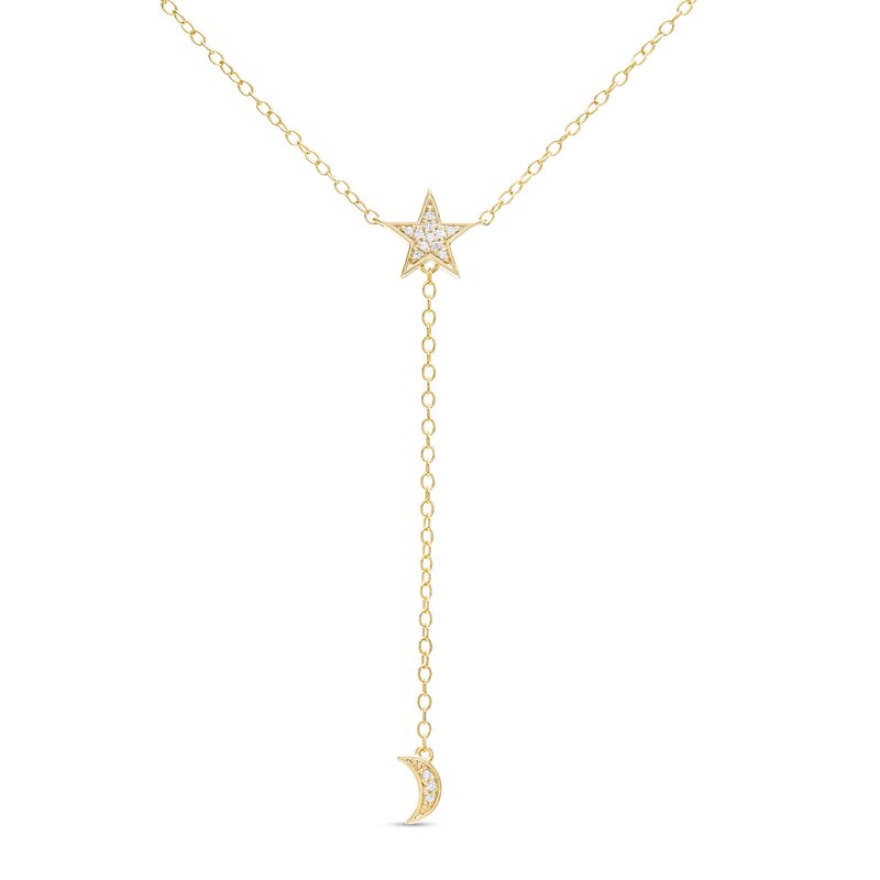Main Image 1 of 1/20 CT. T.W. Diamond Star and Moon with Chain Drop Necklace in 10K Gold