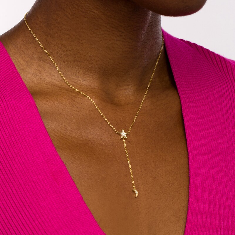 Main Image 2 of 1/20 CT. T.W. Diamond Star and Moon with Chain Drop Necklace in 10K Gold