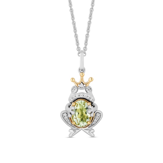 Enchanted Disney Tiana Oval Green Quartz and 1/10 CT. T.w. Diamond Frog Prince Pendant in Sterling Silver and 10K Gold