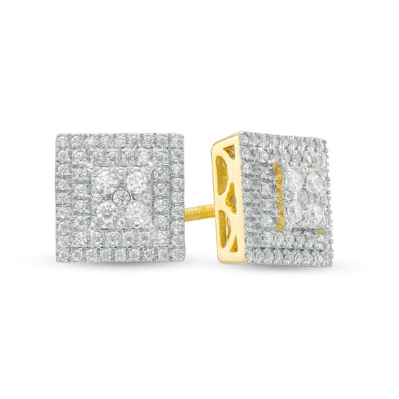 3/4 CT. T.w. Square-Shaped Multi-Diamond Double Frame Stud Earrings in 10K Gold