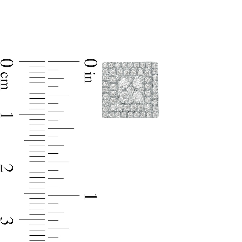Main Image 3 of Men's 3/4 CT. T.W. Square-Shaped Multi-Diamond Double Frame Stud Earrings in 10K Gold