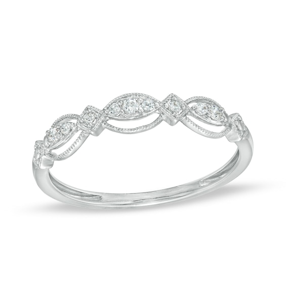 1/15 CT. T.w. Diamond Vintage-Style Scallop Edge Stackable Anniversary Band in 10K White Gold