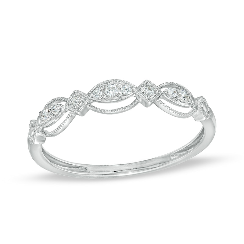 Main Image 1 of 1/15 CT. T.W. Diamond Vintage-Style Scallop Edge Stackable Anniversary Band in 10K White Gold