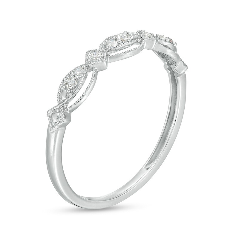Main Image 3 of 1/15 CT. T.W. Diamond Vintage-Style Scallop Edge Stackable Anniversary Band in 10K White Gold