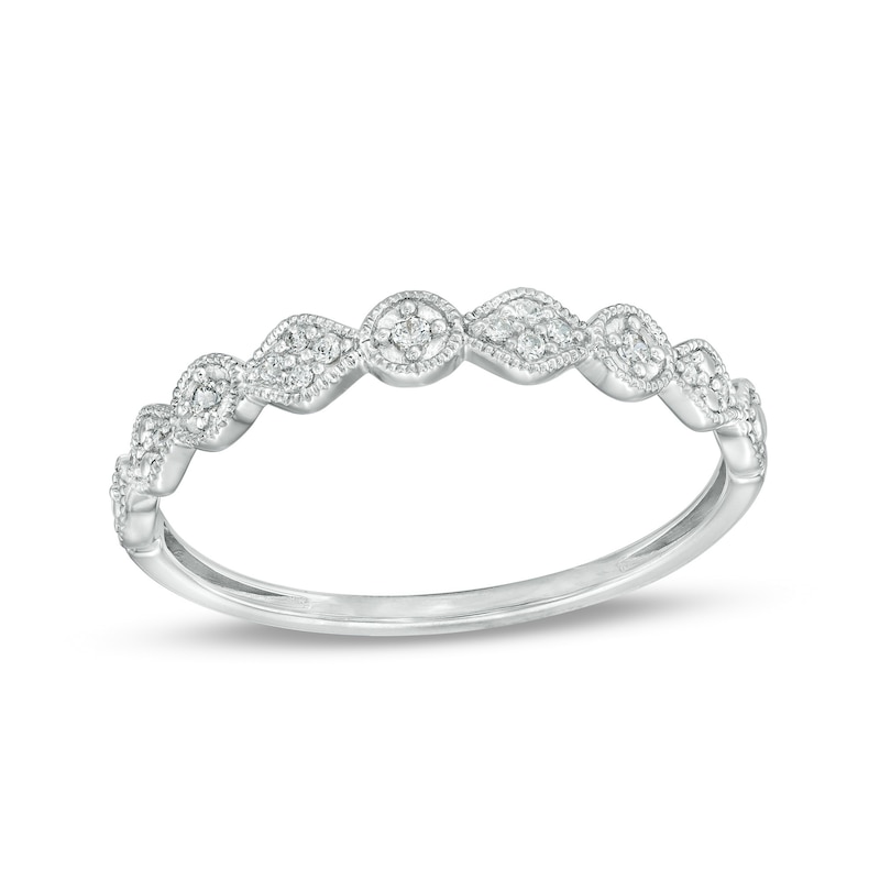 Main Image 1 of 1/15 CT. T.W. Diamond Vintage-Style Geometric Stackable Anniversary Band in 10K White Gold
