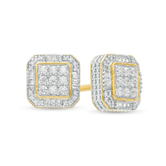 1/2 CT. T.w. Cushion-Shaped Multi-Diamond Frame Stud Earrings in 10K Gold