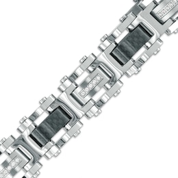 Men's 1/5 CT. T.W. Diamond Link Bracelet in Stainless Steel with Black Carbon Fiber – 8.62&quot;