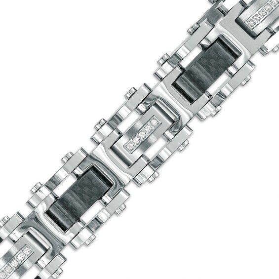 1/5 CT. T.w. Diamond Link Bracelet in Stainless Steel with Black Carbon Fiber – 8.62"