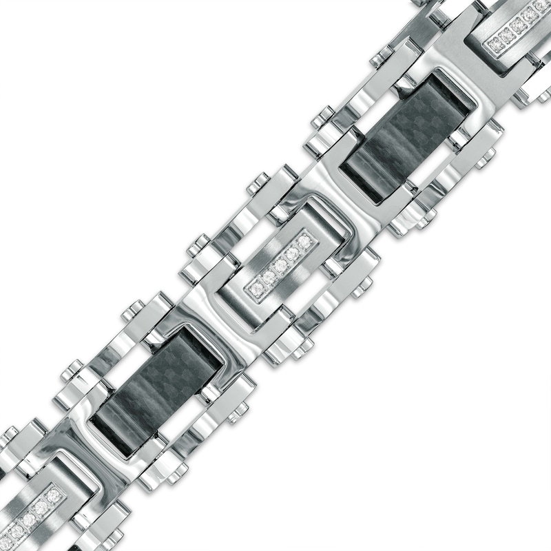 Men's 1/5 CT. T.W. Diamond Link Bracelet in Stainless Steel with Black Carbon Fiber – 8.62"