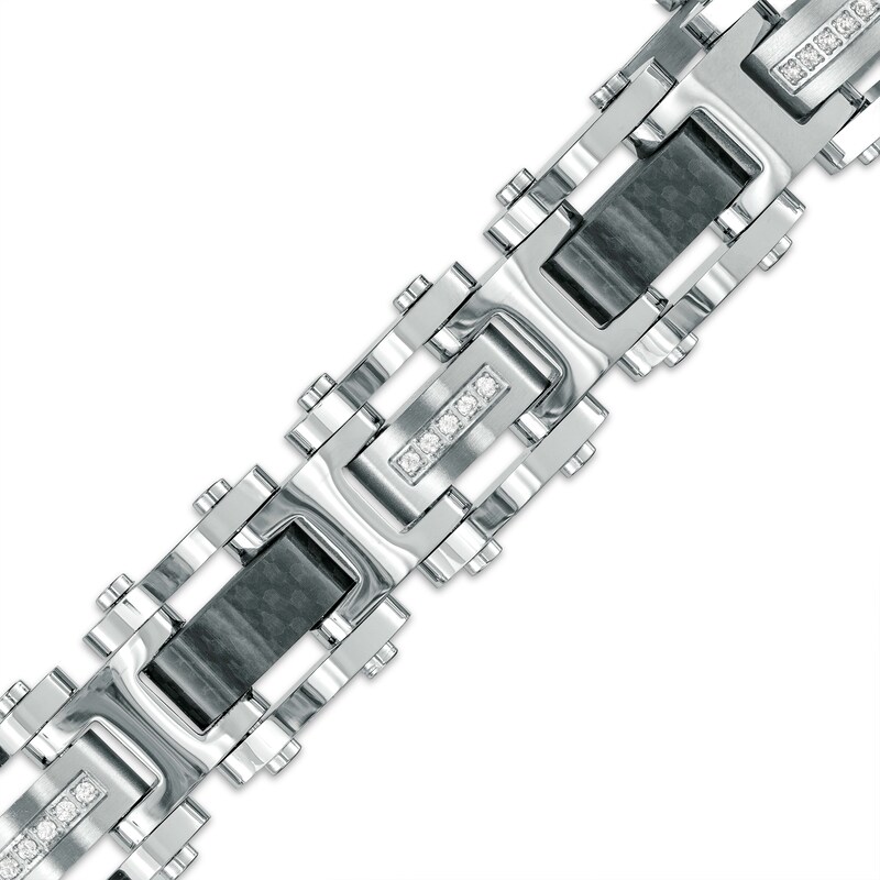 Main Image 1 of 1/5 CT. T.W. Diamond Link Bracelet in Stainless Steel with Black Carbon Fiber – 8.62"