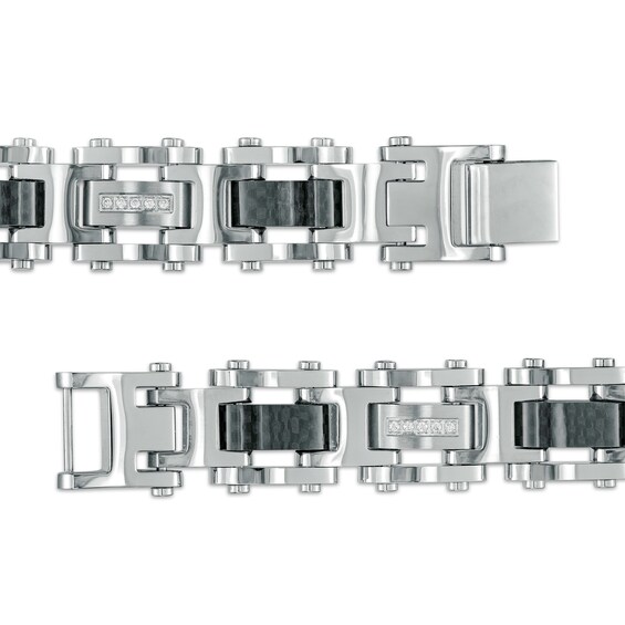 1/5 CT. T.w. Diamond Link Bracelet in Stainless Steel with Black Carbon Fiber – 8.62"