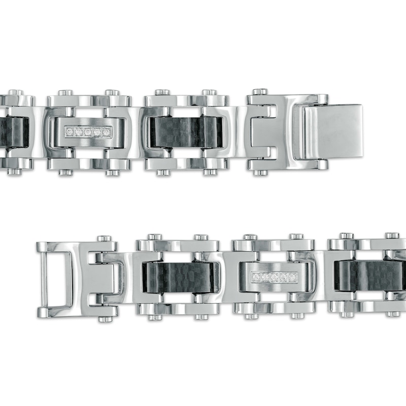 Main Image 3 of 1/5 CT. T.W. Diamond Link Bracelet in Stainless Steel with Black Carbon Fiber – 8.62"