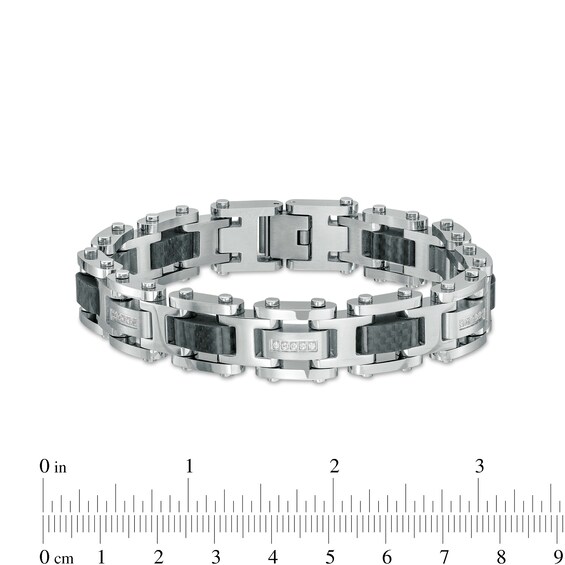 1/5 CT. T.w. Diamond Link Bracelet in Stainless Steel with Black Carbon Fiber – 8.62"