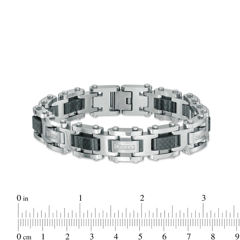 Main Image 4 of 1/5 CT. T.W. Diamond Link Bracelet in Stainless Steel with Black Carbon Fiber – 8.62"