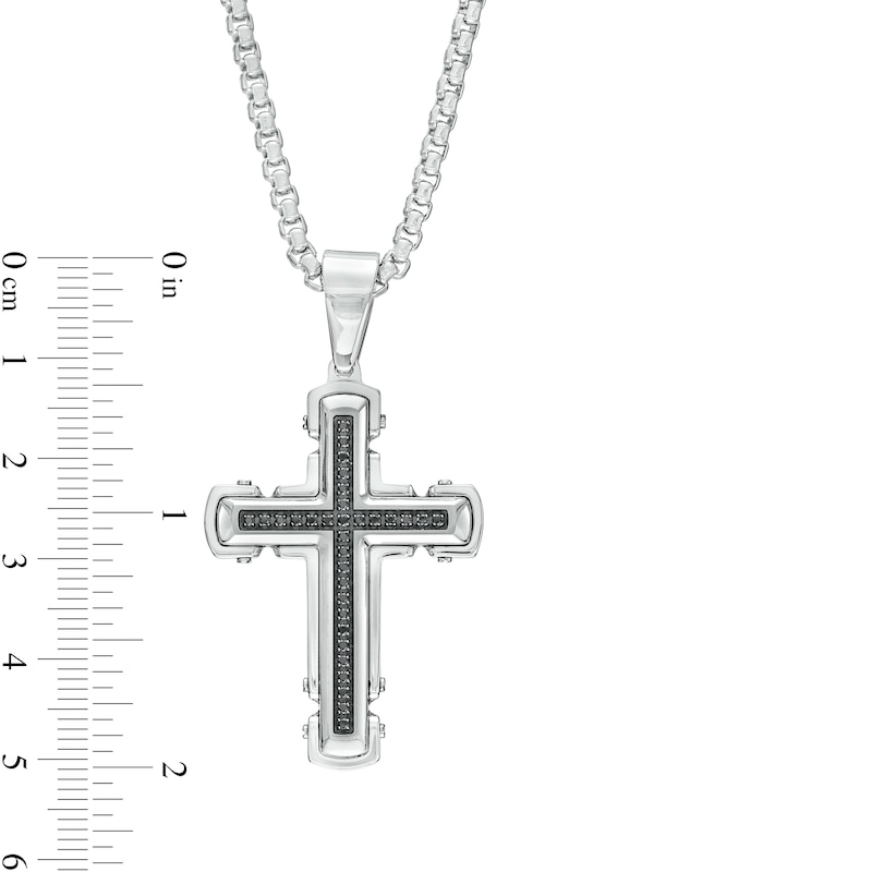Main Image 3 of Men's 1/4 CT. T.W. Black Diamond Cross Pendant in Stainless Steel with Black Ion-Plate – 24"