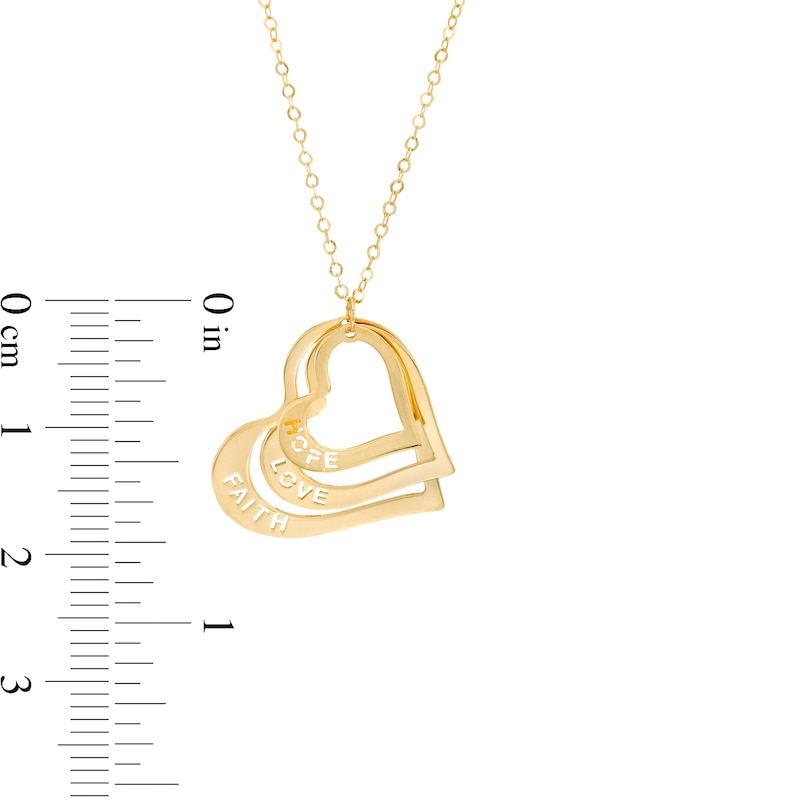 Main Image 4 of Cut-Out "Hope, Love and Faith" Triple Layered Tilted Heart Outline Pendant in 14K Gold