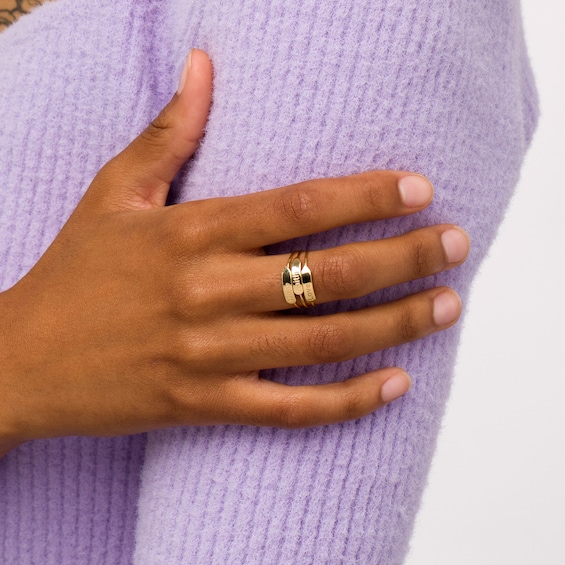Etched "Hope Love and Faith" Three Piece Stackable Ring Set in 14K Gold - Size 7