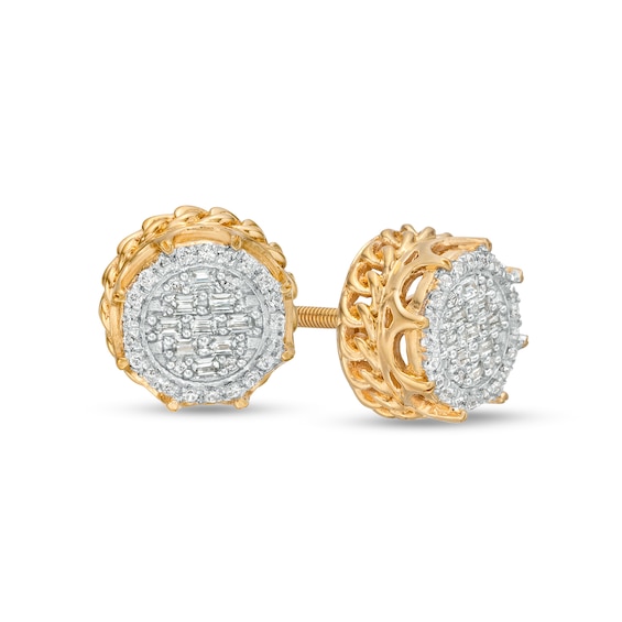 1/4 CT. T.w. Multi-Diamond Cuban Link Outer Edge Stud Earrings in 10K Gold