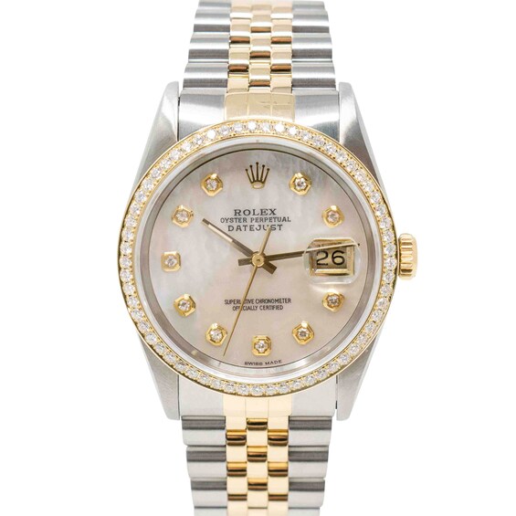 Previously Owned - Men's Rolex Datejust 1/2 CT. T.w. Diamond Stainless Steel and 18K Gold Automatic Watch (Model: 16233)