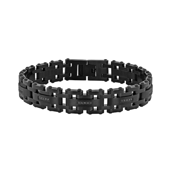 1/6 CT. T.w. Black Diamond Staggered Link Bracelet in Stainless Steel with Black Ion-Plate - 8.5"