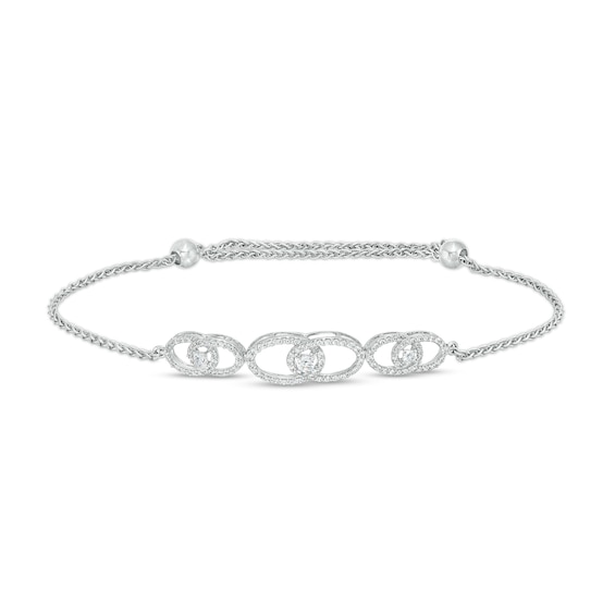You Me Us 3/4 CT. T.w. Diamond Interlocking Ovals Trio Bolo Bracelet in 10K White Gold – 9"