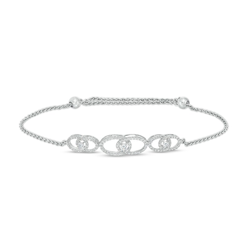 You Me Us 3/4 CT. T.W. Diamond Interlocking Ovals Trio Bolo Bracelet in 10K White Gold – 9"